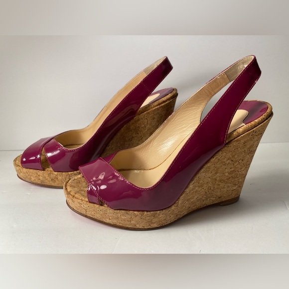 Christian Louboutin Open Toe Pumps Heels sandals wedge patent plum 38